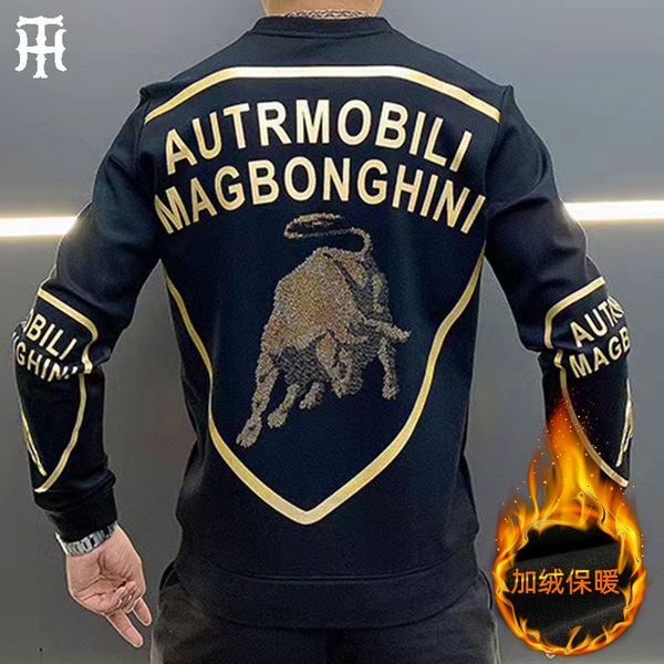 

fashion fleece hoodies daniu sweater men's plush tide brand wear taurus long sleeve t shirt thick bottomed autumn and winter, Black