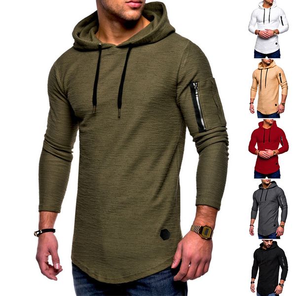 

fashion t-shirt 2021 slim round neck long sleeve men's arm zipper personalized casual, White;black