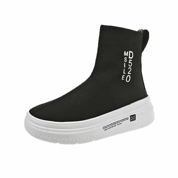 

boots fashion women's autumn and spring knitting round toe shallow ladies flat pplatform shoes lightweight socks, Black