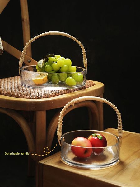 

rattan glass fruit basket for living room household snack tray candy box light luxury dried dessert cn(origin) dishes & plates