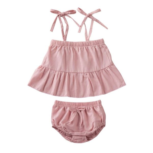 

infant kids baby girl summer clothes ruffle shorts pants 2pcs solid color outfit set clothing sets, White