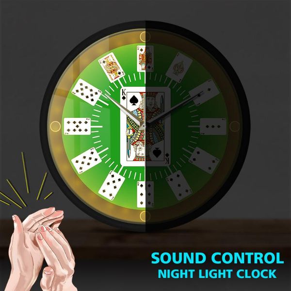 

wall clocks spade playing cards watch texas hold 'em inspired sound activated clock poker bridge casino game night light