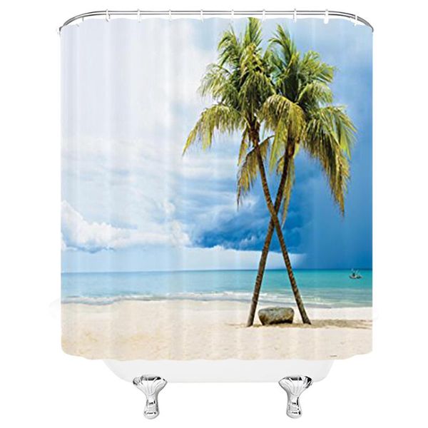

beach bay scenery shower curtain with hook bathroom decoration waterproof bathtub creative personality curtains