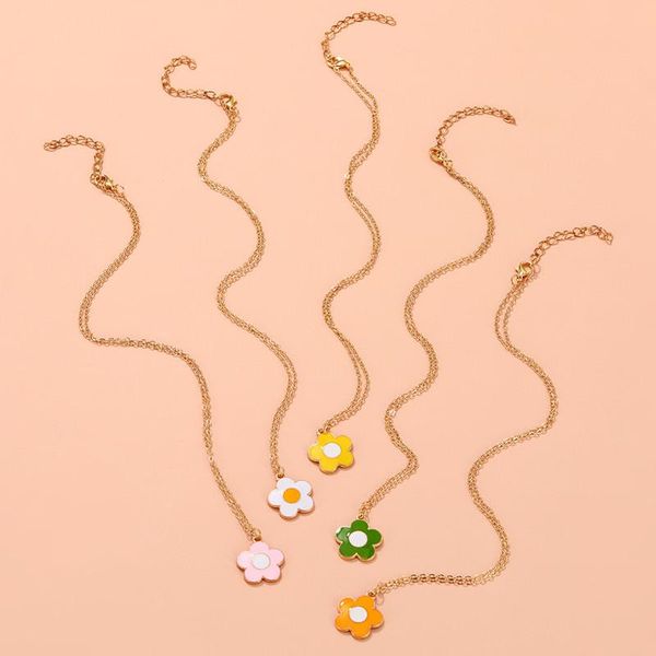 

pendant necklaces find me 5pc/set cute alloy simple color dripping oil flower necklace for women jewelry accessories gift, Silver