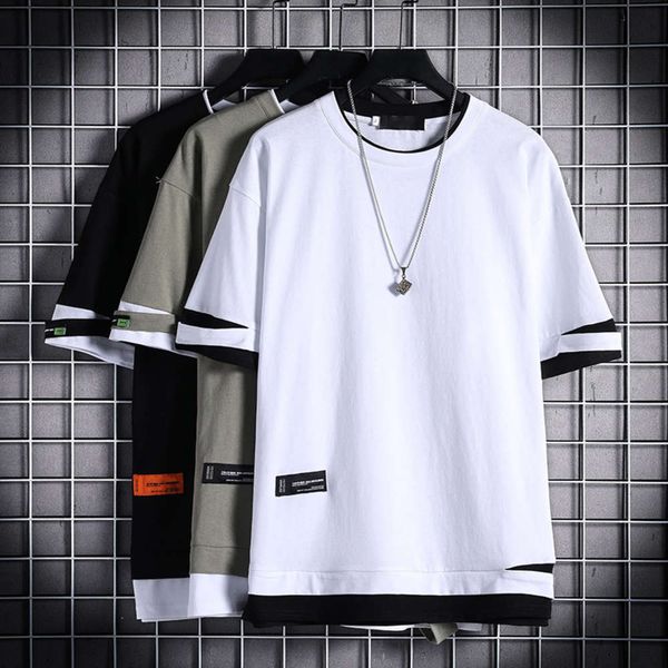 

men's shirt short summer trend korean versatile bottom shirt men's hole loose t-shirt half sleeve clothes, White;black