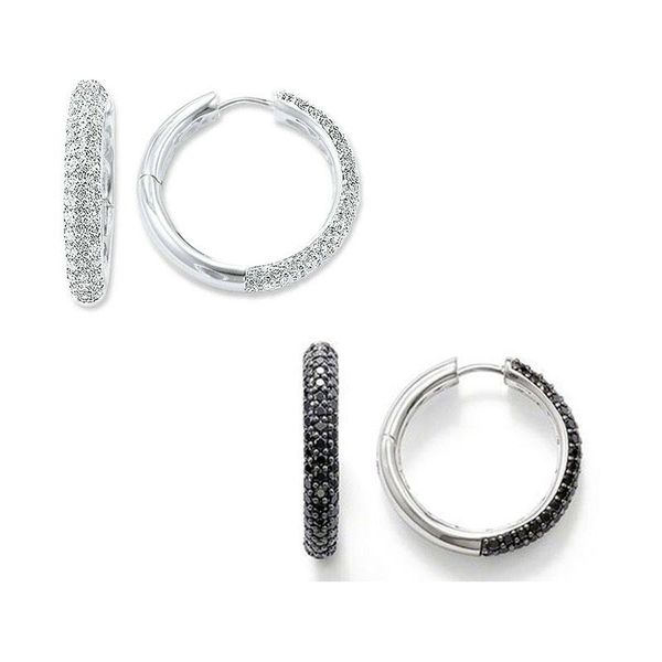 Creolen-Huggie-Kreolen mit Scharnier, schwarz-weiß, Pavé-Ohrringe, Europa, Böhmen, glamourös, guter Schmuck für Frauen, Geschenk aus 925er Sterlingsilber, Super-Angebot