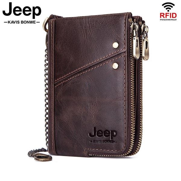 

wallets cowhide genuine leather men wallet double zipper fashion male walet coin pocket small purse portomonee chain, Red;black