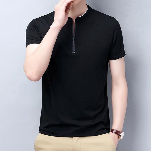 

men's t-shirts light blue fashionable stand collar man t shirts 2021 summer mens clothing in very large size black gents casual zipper, White;black