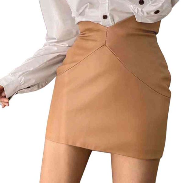 

fashion women skirt high waist khaki solid color faux leather zipper ladies mini skirt womens skirts, Black