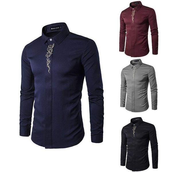 

men's casual shirts 2021 men fashion long sleeved printed shirt slim fit male social business dress brand clothing soft comfortable, White;black