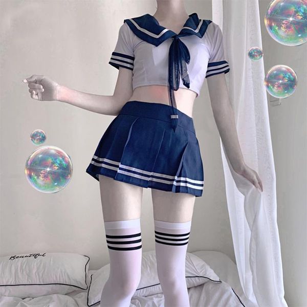 

women's tanks & camis lingerie drop women student cosplay uniform school girl ladies erotic costume dress lace miniskirt outfit top, White