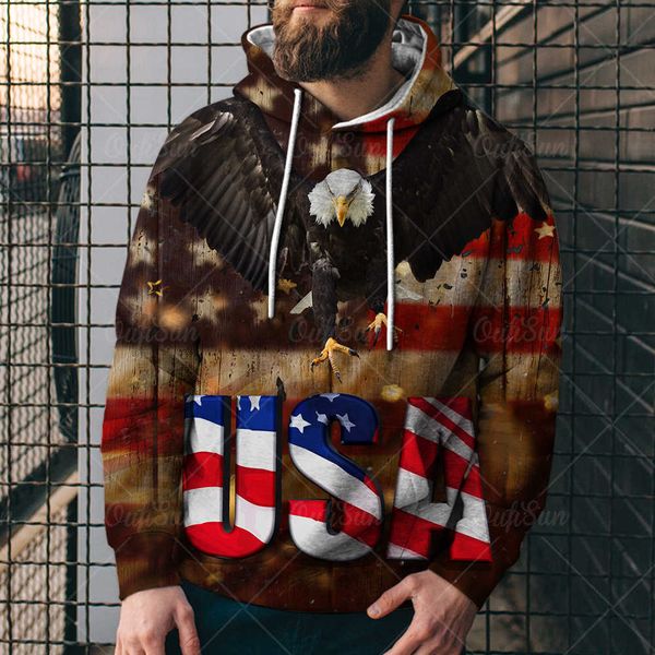 

summer fashion new street american flag eagle digital printed men's sweater sports pullover hoodie4g9r, Black
