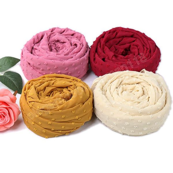 

solid color pom pom bubble chiffon hijab scarf fashion women long shawl wrap muslim headband islamic sjaal turban, Blue;gray