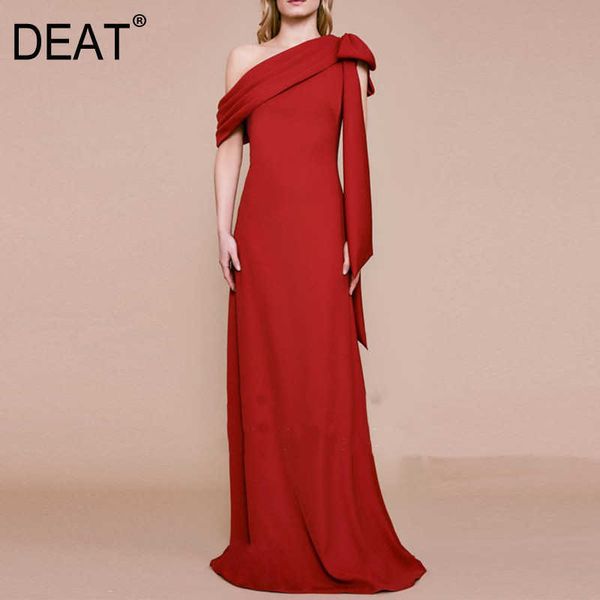 

[deat] summer fashion diagonal collar high waist off the shoulder floor-length loose quality dress 13c786 210527, Black;gray