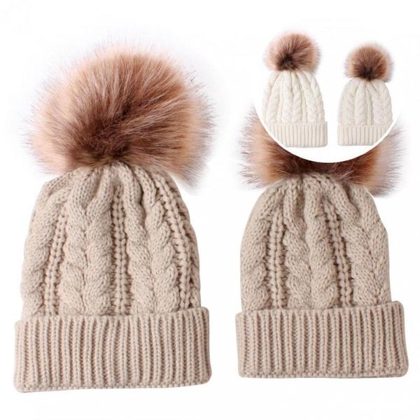 

caps & hats thicker layer 2pcs useful winter soft parent-child beanie vibrant color ski cap fine workmanship for kids, Yellow