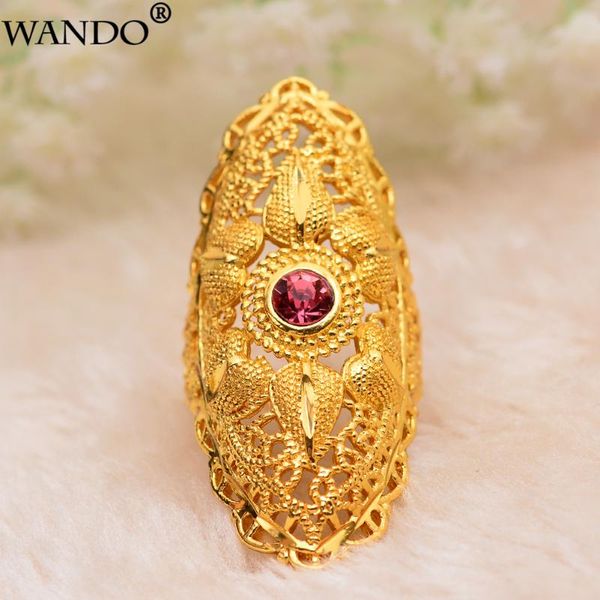

cluster rings wando ethiopian big red stone gold color for women trendy african arab ring middle east jewelry charm party wedding gift, Golden;silver