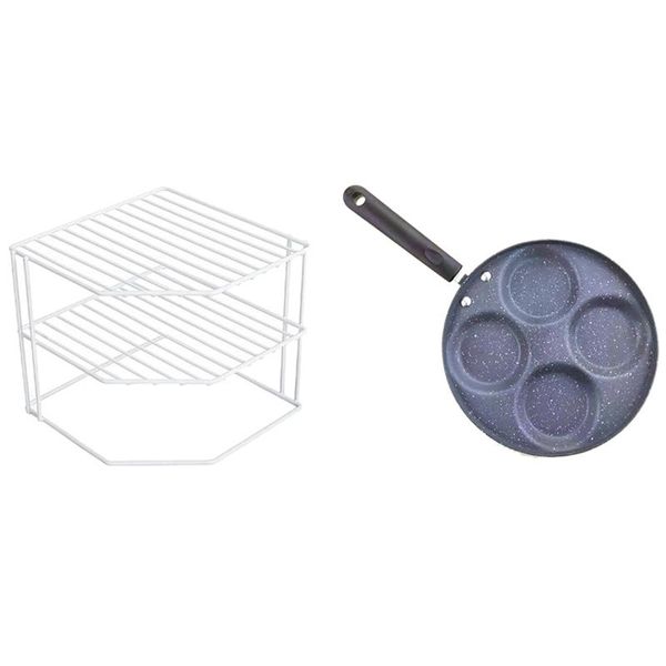 

pcs 3-tier kitchen corner shelf rack-metal frame(9 x 8 inch)white & 1 aluminum 4-cup egg frying pan non stick pans