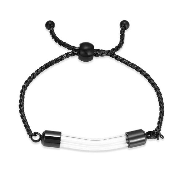 

link, chain stainless steel cremation bracelet for ashes - glass tube urn bangle memorial jewelry men women, Black