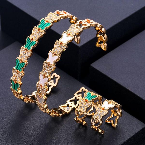 

earrings & necklace janekelly luxury unique african bangle ring set jewelry sets for women wedding cubic zircon crystal cz dubai bridal, Silver