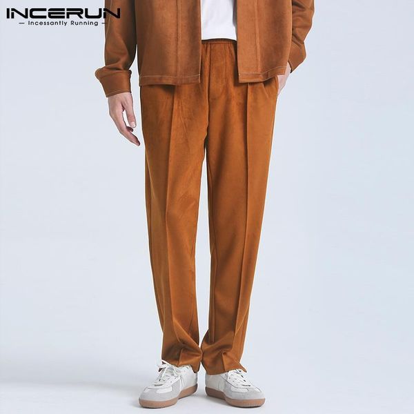 

men's pants men faux suede solid color streetwear loose drawstring trousers workout joggers 2021 casual pantalones hombre incerun 5xl, Black
