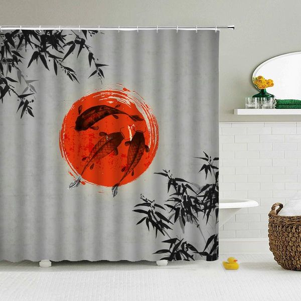 Tende da doccia Bagno impermeabile Pittura a inchiostro in stile cinese 180 * 200 cm Tenda da bagno serigrafata Decorazioni per la casa