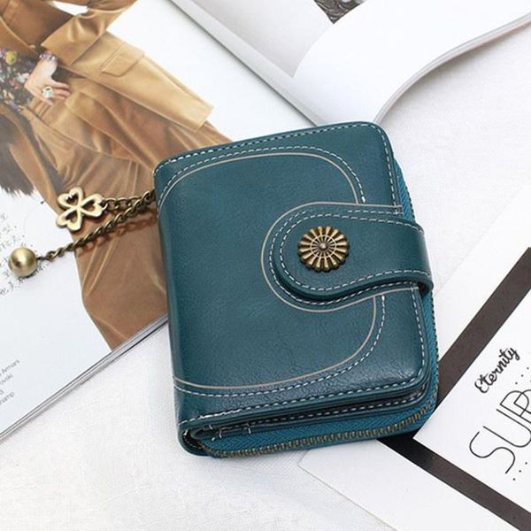 

wallets vintage button triple folding fashion clutch card holder zipper short gift money bag women wallet coin purse pu leather flower, Red;black