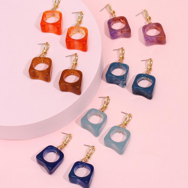 

bohemia geometric acrylic resin frame dangle earrings for women party travel jewelry, Silver