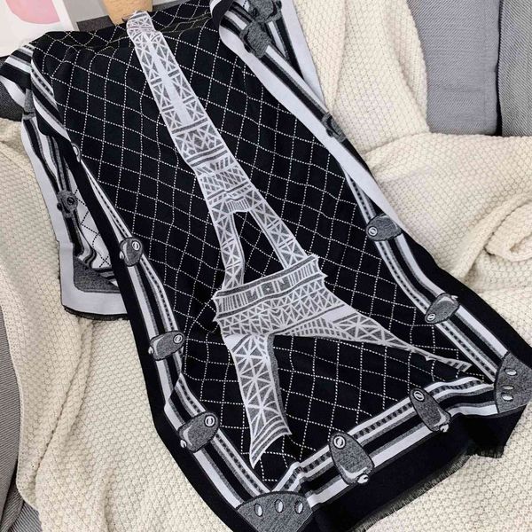 

70% off design scarf autumn and winter new imitation cashmere paris tower small fragrance double-sided warm bib shawl, Blue;gray