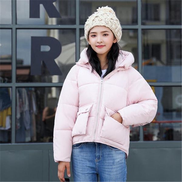 

women's trench coats 2021 winter fashion women jackets short design cute cotton padded pink causual warm hoodies loose parkas 781, Tan;black