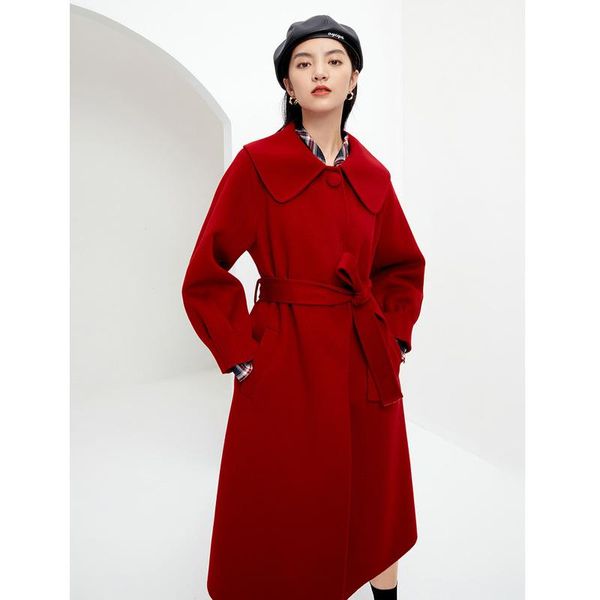 

women's wool & blends yfl female winter 2021 red double-sided cloth coat 1 b9973121 doll collar coat of cultivate morality, Black