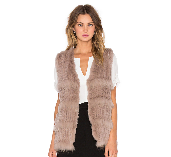 

New Winter Faux Fur, Hand-Woven Fur, V-Neck Vest, Raccoon Striped Vest, Black