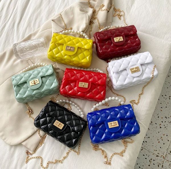 

children princess handbag pearl hand-held jelly bag chain single shoulder bags factory supply, Black