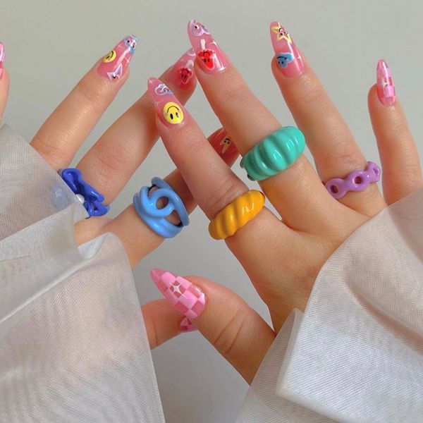 

colorful acrylic open ring irregular candy color rings for kids girls jewelry, Slivery;golden