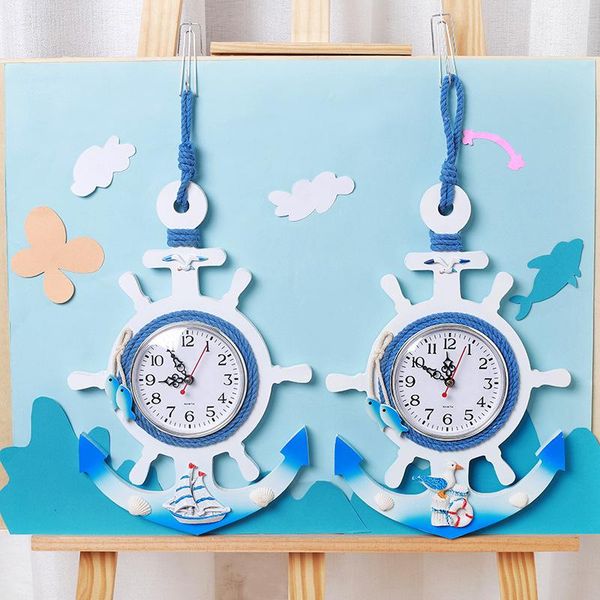 

anchor clock beach sea theme nautical ship wheel rudder steering decor wall hanging home decoration watch clocks