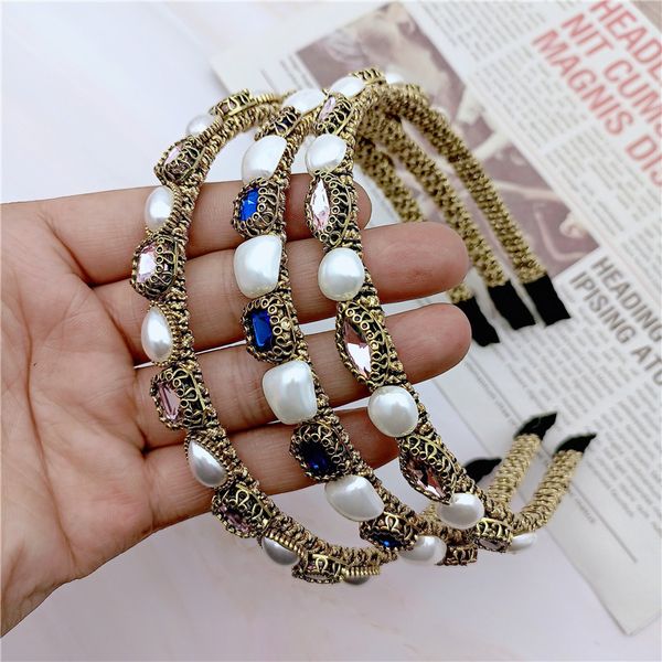 

75% off design french crystal hair hoop pearl head buckle hairpin elegant heavy baroque headdress, Silver