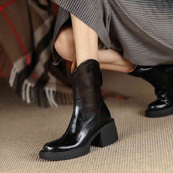 

boots women's flat shoes, thick round toe boots, winter shoes 5z4i, Black