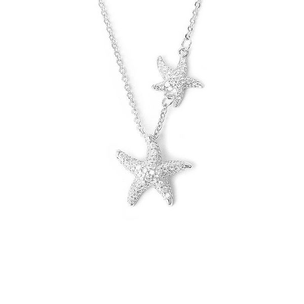 

pendant necklaces 2021 fashion double starfish clavicle chain copper zircon necklace ladies party jewelry, Silver