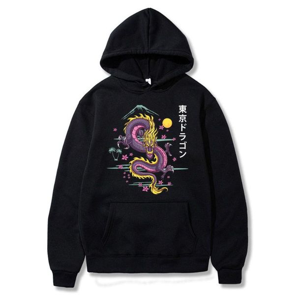 

men's hoodies & sweatshirts vintage hoodie harajuku chinese dragon print women hooded sweater oversize hip-hop sweatshirt streetwear, Black
