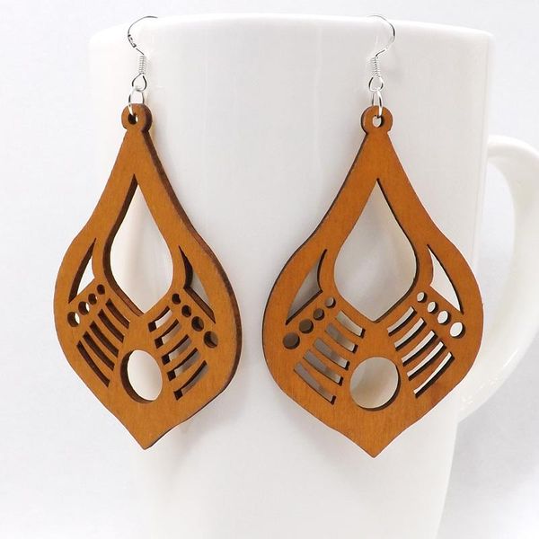 

dangle & chandelier 12 pairs good quality wood earrings organic brown hollow african woman wooden brincos pendant 4.7x7.3cm, Silver