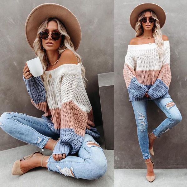 

women's hoodies & sweatshirts women casual loose long sleeve off shoulder striped t-shirt sweater jumpers ladies pullover daily trip sc, Black