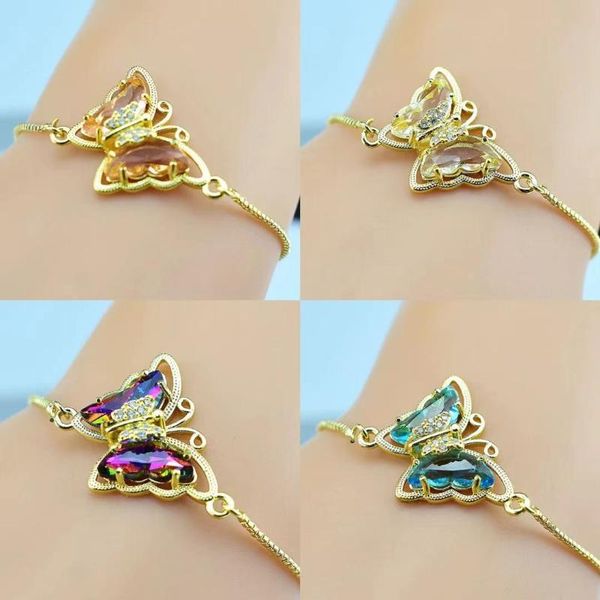 

link, chain korean version of cubic oxide crystal glass butterfly gold adjustable bracelet female jewelry male gift exquisite, Black