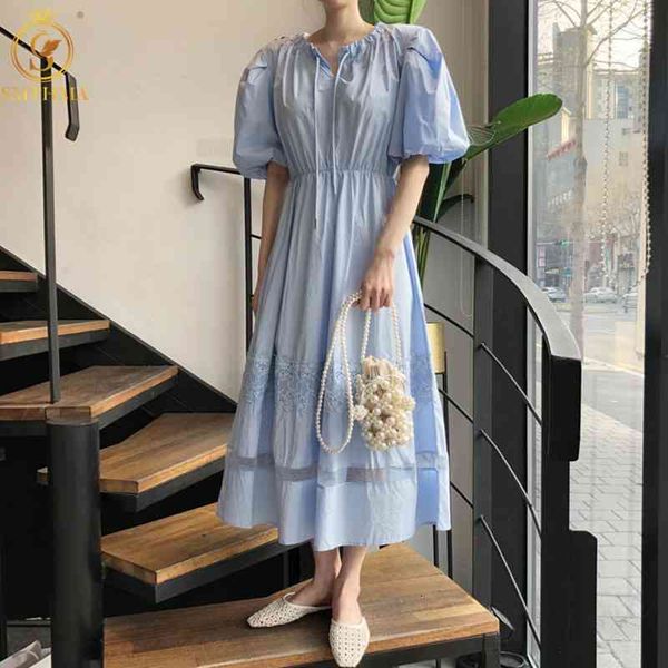 

casual dresses women's sleeve elastic waist lace patchwork long ladies 2021 fashion summer elegant vestidos 2utb, Black;gray