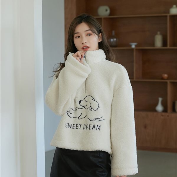 

casual dresses cartoon fur hoodie women sweatshirt white stand collar furry fleece winter korean fashion clothing 27wk, Black;gray