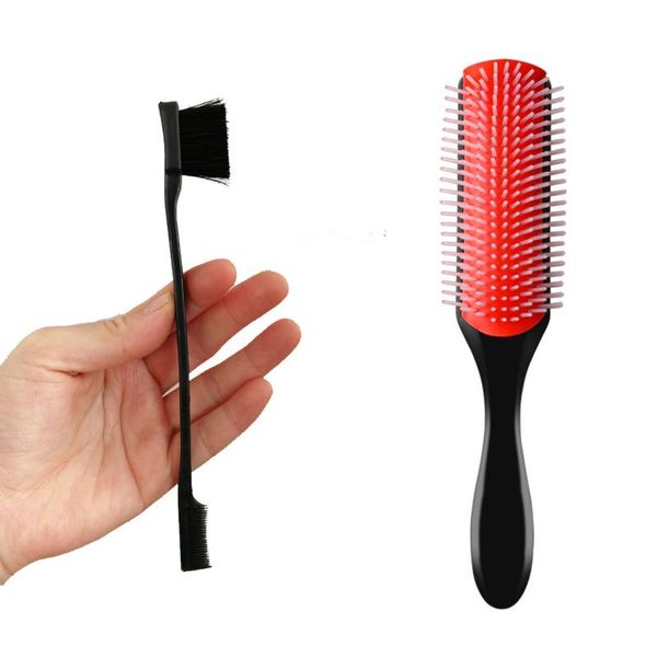 

handcraft 9-row detangling hairbrush double side control edge comb straight curly wet hair scalp massage brush brushes, Silver