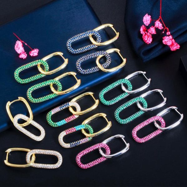 

hoop & huggie cwwzircons gorgeous cubic zirconia dangle rectangle gold silver color earrings for women fashion jewelry gift cz834, Golden;silver