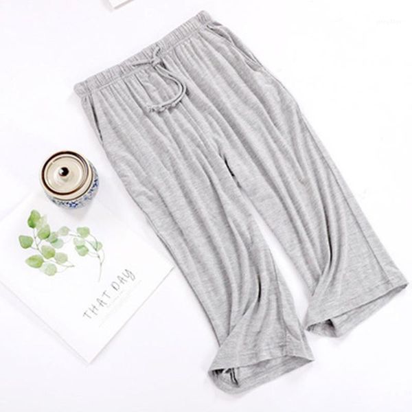 

plus size men's pajama pants modal cotton cropped trousers loose elastic band comfort pant home clothes sleepwear, Black;brown