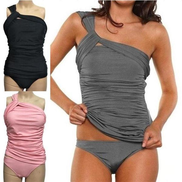 

style solid one shoulder bikini, White;black