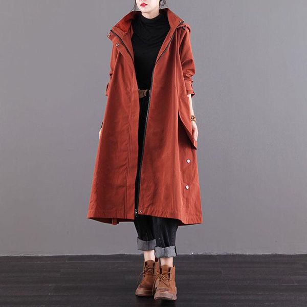

women's trench coats autumn winter outerwear women long coat female loose casual windbreaker fashion clothing plus size overcoats r805, Tan;black
