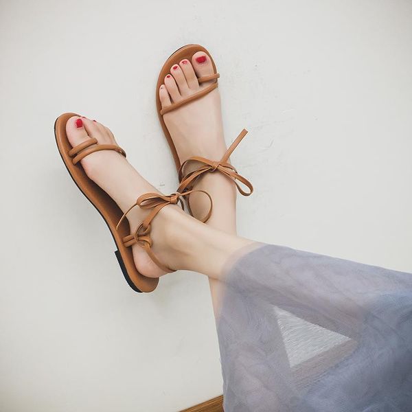 

the summer 2021 han edition web celebrity bind with flat roman shoes beach gentle late evening sandal female sandals, Black