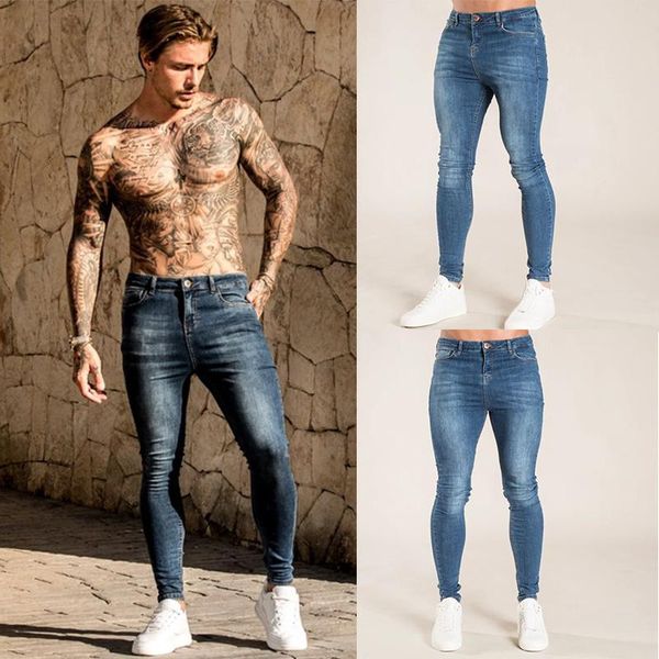 

men's jeans thin stretch colour pencil trousers streetwear slim fit blue black denim jogging cowboy